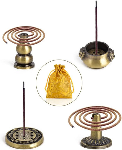 Incense Burner, Copper Incense Holder Cone Holder Gourd Incense Burner for Joss Stick, Tower Incense, Incense Coil (3 Styles)