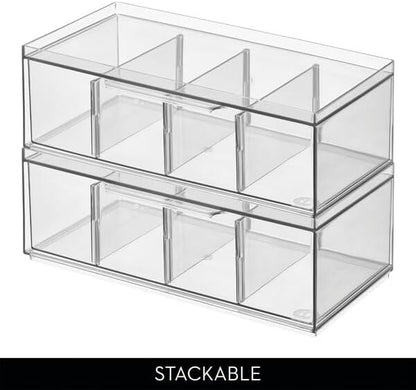 iDesign XL Tea Bag Organizer, Clear, 4-Section | For Counter, Storage Drawer for Cabinet
