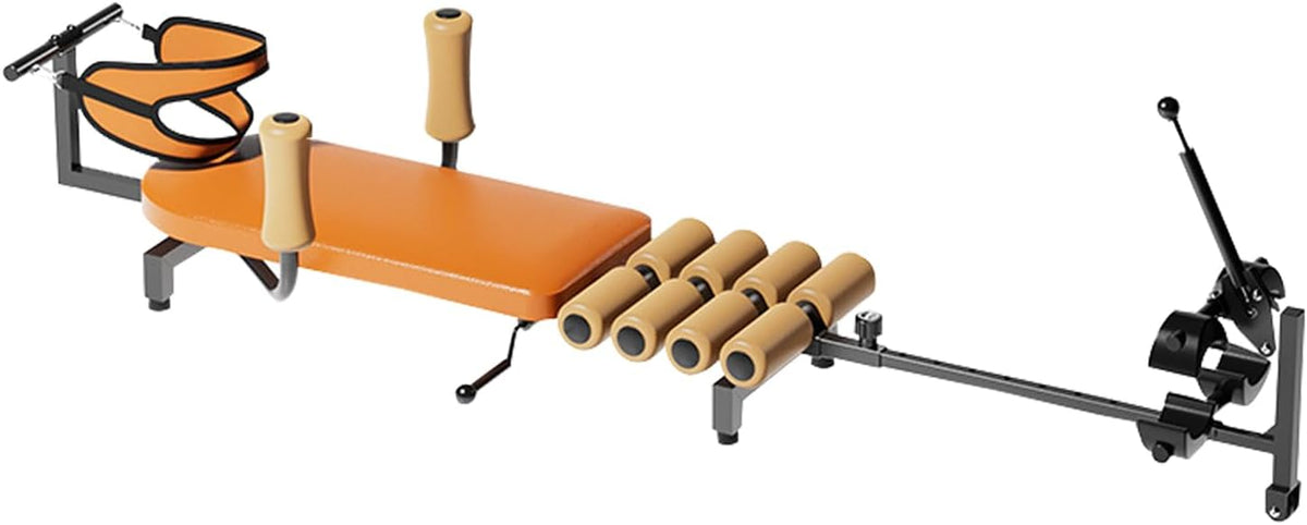 Massage Traction Bed Table, Cervical Lumbar Spine Back Stretcher Traction Bed for Tension Relief, Back Decompression- Up to 287 lbs Weight Capacity, Adjustable Length from 55 to 73 inches (Brown)