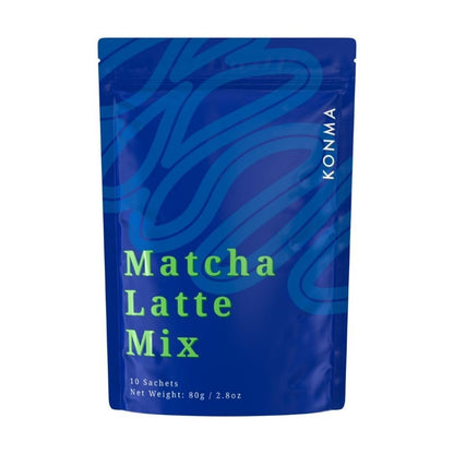 KONMA Matcha Latte Mix, Dairy Free - 10 Individual Serving Sachet Sticks - Lightly Sweet Matcha Green Tea Powder with Cane Sugar for Café Style Blend, 2.8 Ounce (Pack of 10)