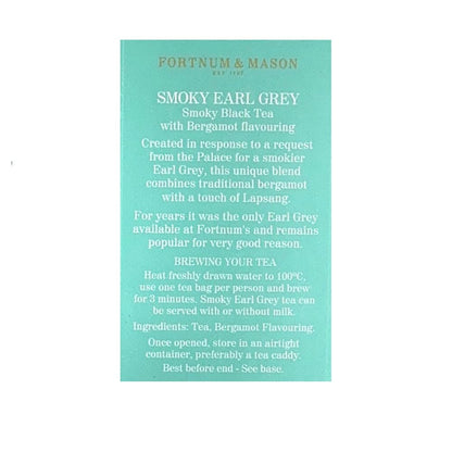 Fortnum and Mason Smoky Earl Grey 25 Count Tea Bags 50g (1 Pack) Cellophane Sealed Box