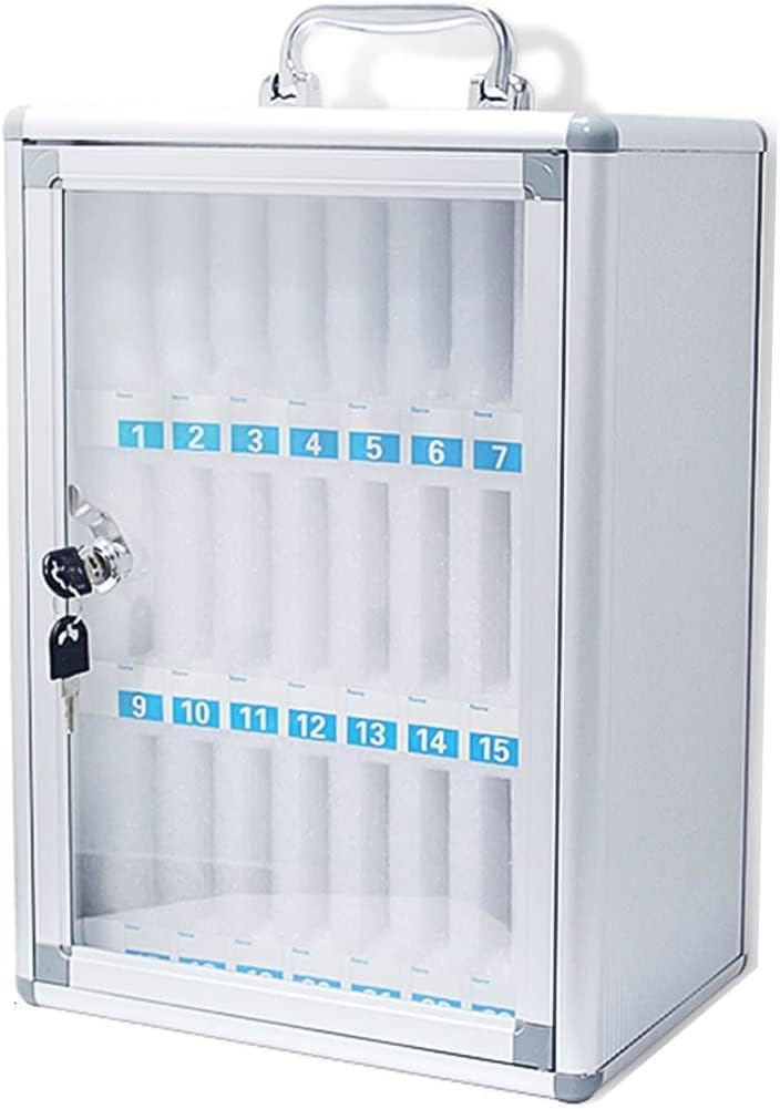 Large Capacity Wall Mounted Phone Storage Cabinet 48/60 Slots Aluminum Alloy with Handle Portable Charging Station for Home & Office Use,12