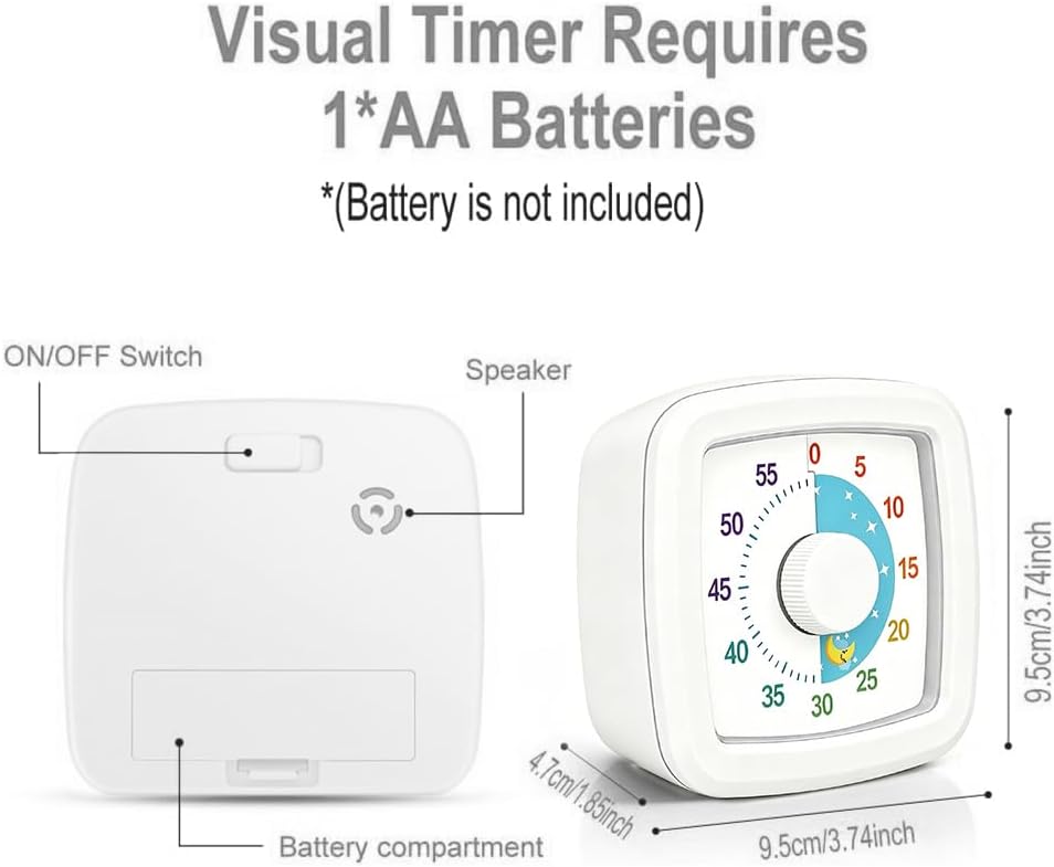 Visual Timer for Kids & Adults, 60 Minute Rainbow Countdown Timer, Time Management Tool for Classroom, Home, Kitchen, Office, School (Green-Round-Rainbow)