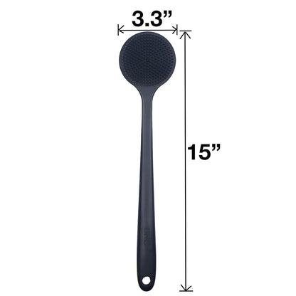 DNC Back Scrubber for Shower Soft Silicone Bath Body Brush with Long Handle (Black)