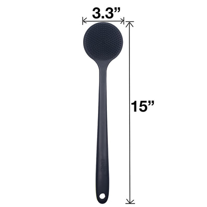 DNC Back Scrubber for Shower Soft Silicone Bath Body Brush with Long Handle (Black)