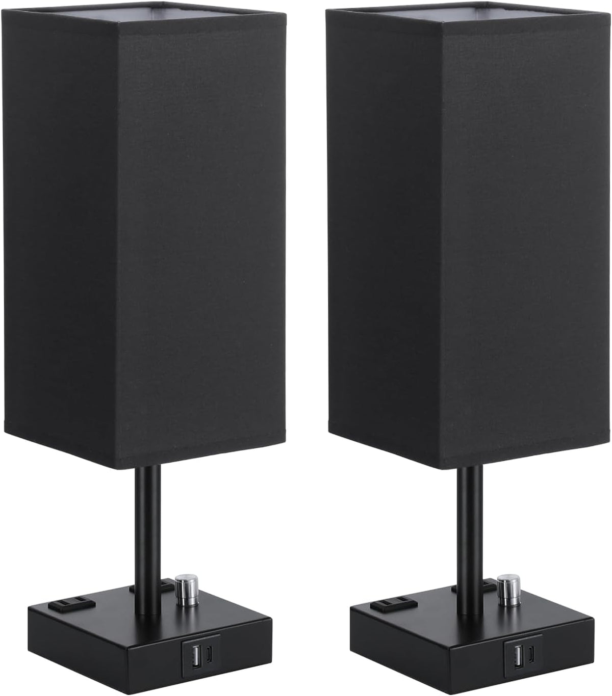 Bedside Table Lamps Set of 2 for Bedroom - Dimmable, USB C+A, 2 AC Outlets