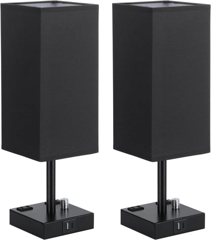 Bedside Table Lamps Set of 2 for Bedroom - Dimmable, USB C+A, 2 AC Outlets