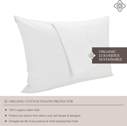 Bioweaves 100% Organic Cotton Breathable Pillow Protectors GOTS Certified with Zipped Closure – Standard, 20 x 26 inches, 2-Pack