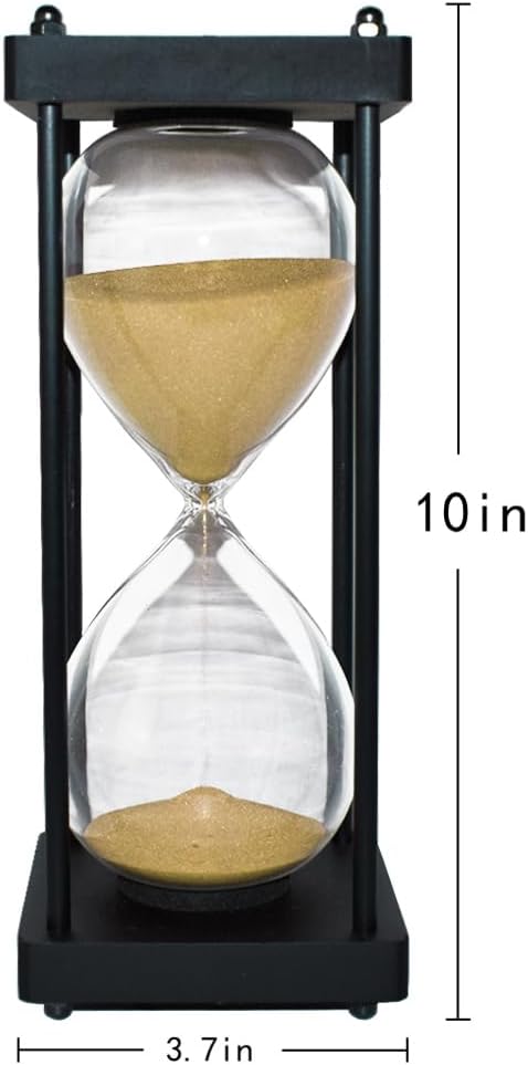 Hourglass Timer 60 Minute, Black Wooden Frame Decorative Sand Timer (Black Sand, Large Size)