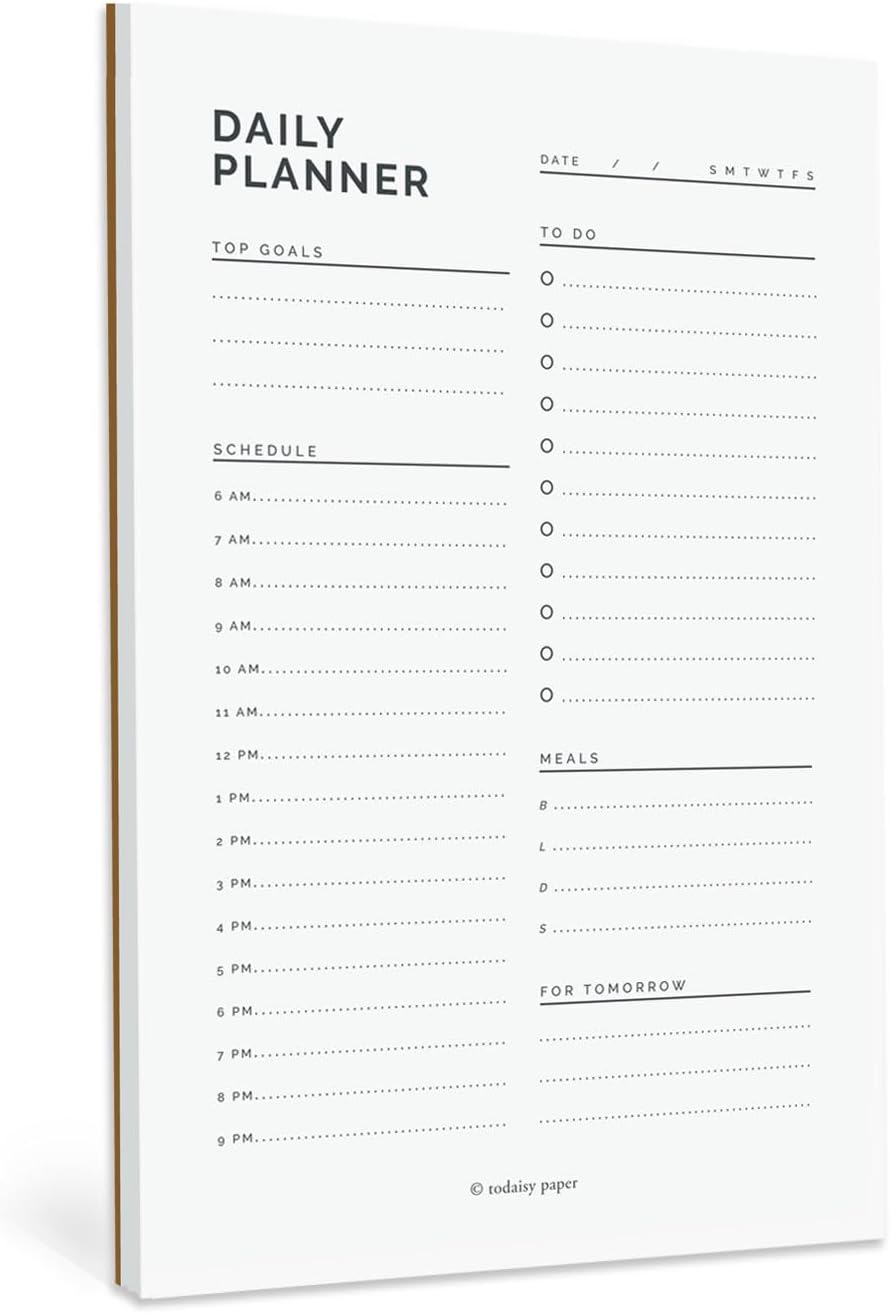 Daily Planner Notepad 5.5" x 8.5" To Do List with Hourly Schedule, Time Block Planning Pad, Desktop To Do List, 50 Sheets by Todaisy Paper
