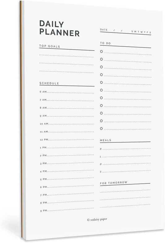 Daily Planner Notepad 5.5" x 8.5" To Do List with Hourly Schedule, Time Block Planning Pad, Desktop To Do List, 50 Sheets by Todaisy Paper