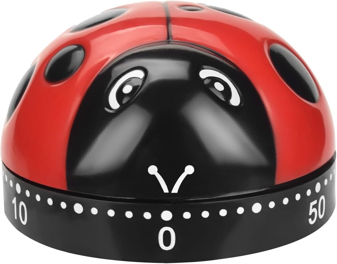 Cute Ladybug Shape Mechanical Timer Wind-Up 60 Minutes Manual Rotating Countdown Timers for Oven,Cooking,Restroom,Classroom,Exercise,Bathroom,etc...