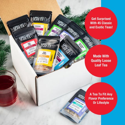 Tiesta Tea - Discovery Sampler Dry Flight Set, Loose Leaf, High to No Caffeine, Hot & Iced Up to 200 Cups, Tea Variety Pack with Green, Herbal, Black & Chai Brew, 20 Resealable Sample Pouches