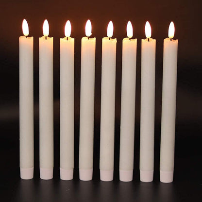 GenSwin Flameless Ivory Taper Candles Flickering with 10-Key Remote, Battery Operated Led Warm 3D Wick Light Window Candles Real Wax Pack of 6, Christmas Home Wedding Decor(0.78 X 9.64 Inch)