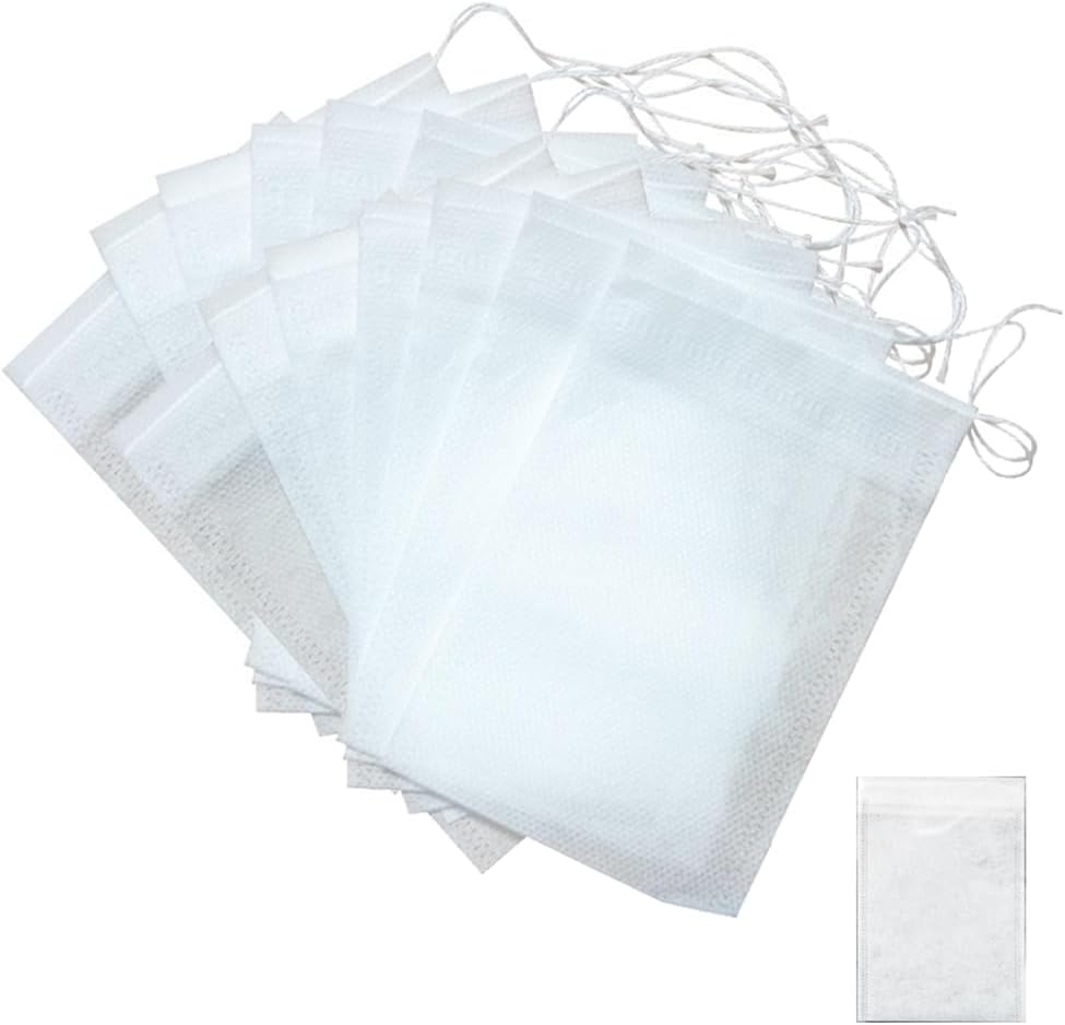 Tea Filter bags, safe and natural material, disposable tea infuser, empty tea bag with drawstring for loose leaf tea, set of 50（3.15 x 3.94 inch ） (White)