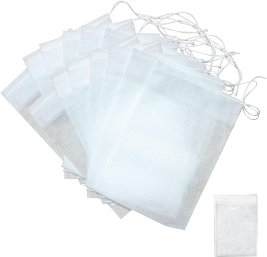 Tea Filter bags, safe and natural material, disposable tea infuser, empty tea bag with drawstring for loose leaf tea, set of 50（3.15 x 3.94 inch ） (White)