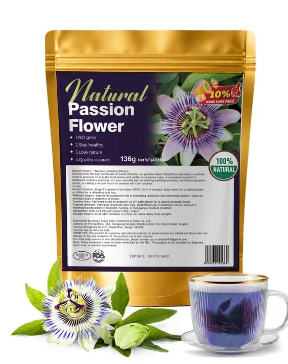 WOTIHA Passion Flower Herb (4.8 oz Bonus Size) - Pure Dried Passion Flower Leaf Cut & Sifted - Natural Passiflora Incarnata for Restful Nighttime & Calm - Non-GMO Loose Leaf Tea - Premium Bulk Value