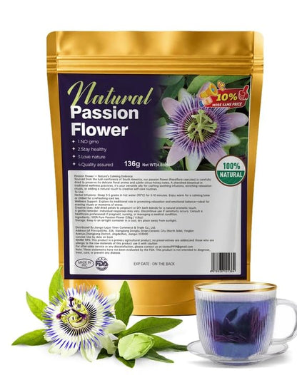 WOTIHA Passion Flower Herb (4.8 oz Bonus Size) - Pure Dried Passion Flower Leaf Cut & Sifted - Natural Passiflora Incarnata for Restful Nighttime & Calm - Non-GMO Loose Leaf Tea - Premium Bulk Value