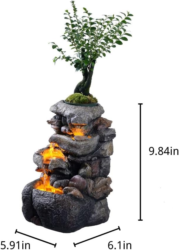 Tolevoit Tabletop Water Fountain with LED Lighting for Indoor Decor and Ambiance Relaxation Soothing Sound Waterfall Indoor Zen Relaxation for Office Home Decorations Growing Plants by Yourself