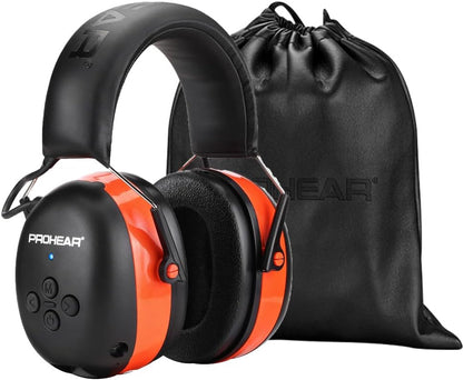 PROHEAR 037 Bluetooth 6.0 Hearing Protection Headphones with Rechargeable 1500mAh Battery, 30dB SNR Safety Noise Reduction Ear Muffs 120H Playtime for Mowing, Workshops, Snowblowing - Black