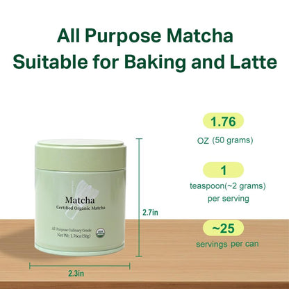MatchAdmire Matcha Powder Premium First Harvest USDA Certified Organic Green Tea Matcha latte, Rich Flavor, 100% Vegan with No Fillers, Radiation-Free (50g Culinary Grade Matcha)