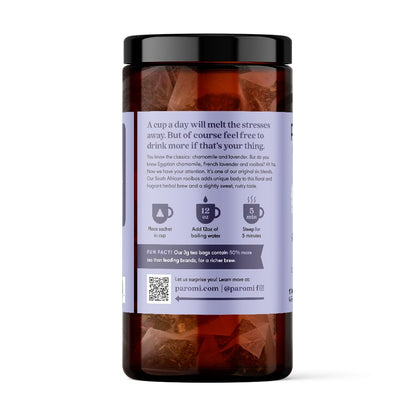 Paromi Chamomile Lavender Rooibos Organic Tea, Signature Jar, 15 Count