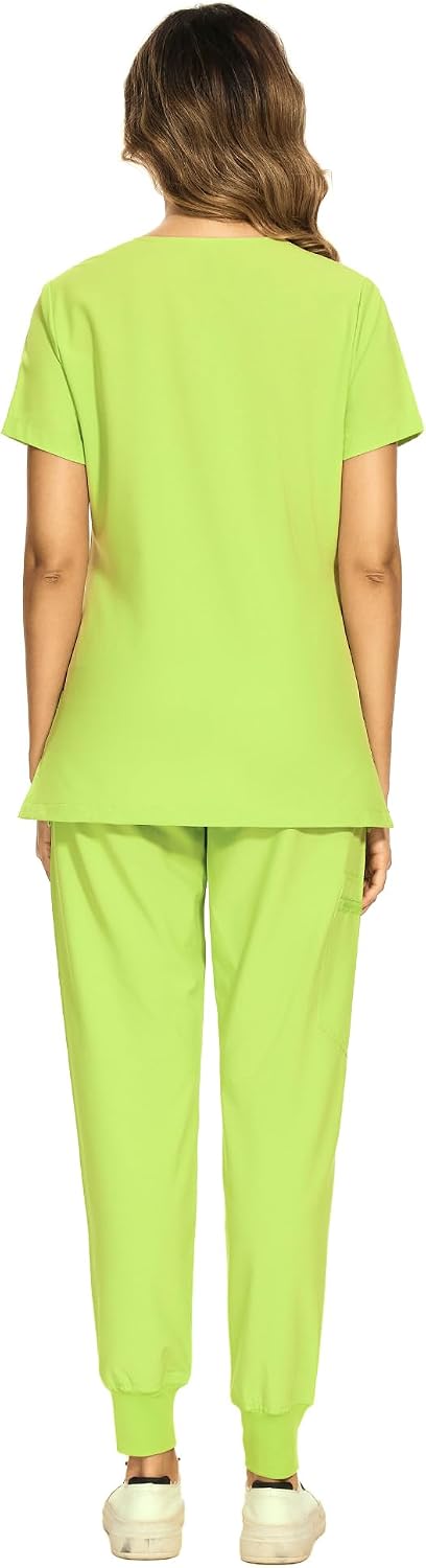COZYFIT Scrubs for Women Set - Stretch V-Neck Scrub Top & Jogger Pant with 8 Pockets COZY SCRUBS - Colors A