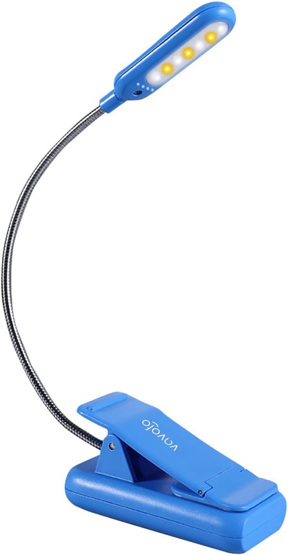 VAVOFO Clip On Book Light for Bed Kids, 7 LED Reading Light with 9-Level Warm Cool White Daylight, Eye Care Lamp with Power Indicator for Bookworms (Blue)