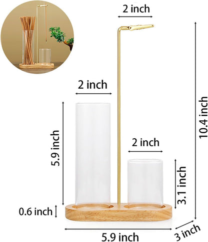 2 in 1 Incense Holder for Sticks, Anti-Ash Flying Incense Burne with Glass Ash Catcher and Incense Sticks Organizer for Meditation Yoga Spa Home Decor (Dark Base)