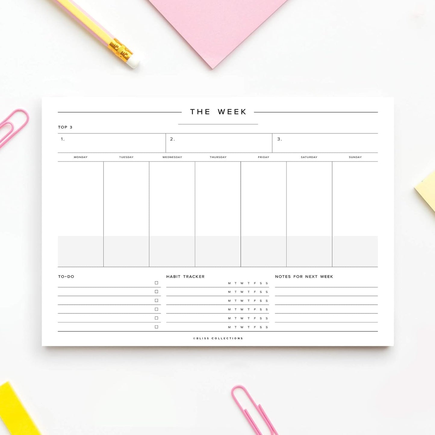 Bliss Collections Weekly Planning Pad, To Do List Notebook - Undated Tear-Off Sheets Notepad - Work Calendar, Organizer, Scheduler for Goals, Tasks - Minimalist, 8.5" x 11", 50 Sheets