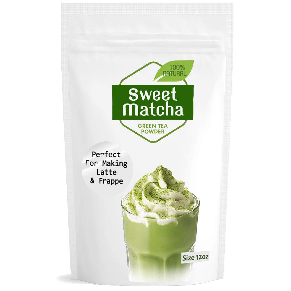 Sweet Japanese Matcha Latte Green Tea Powder Mix - 12oz Homemade Green Matcha Tea Latte or Frappe (Ceremonial Grade)