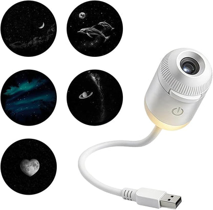2-in-1 Galaxy Projector Night Light, USB Starry Sky Night Light Projector with Adjustable Brightness, Mini LED Projection Lamp for Bedroom Ceiling Wall Room Decor (24 Projection Films)