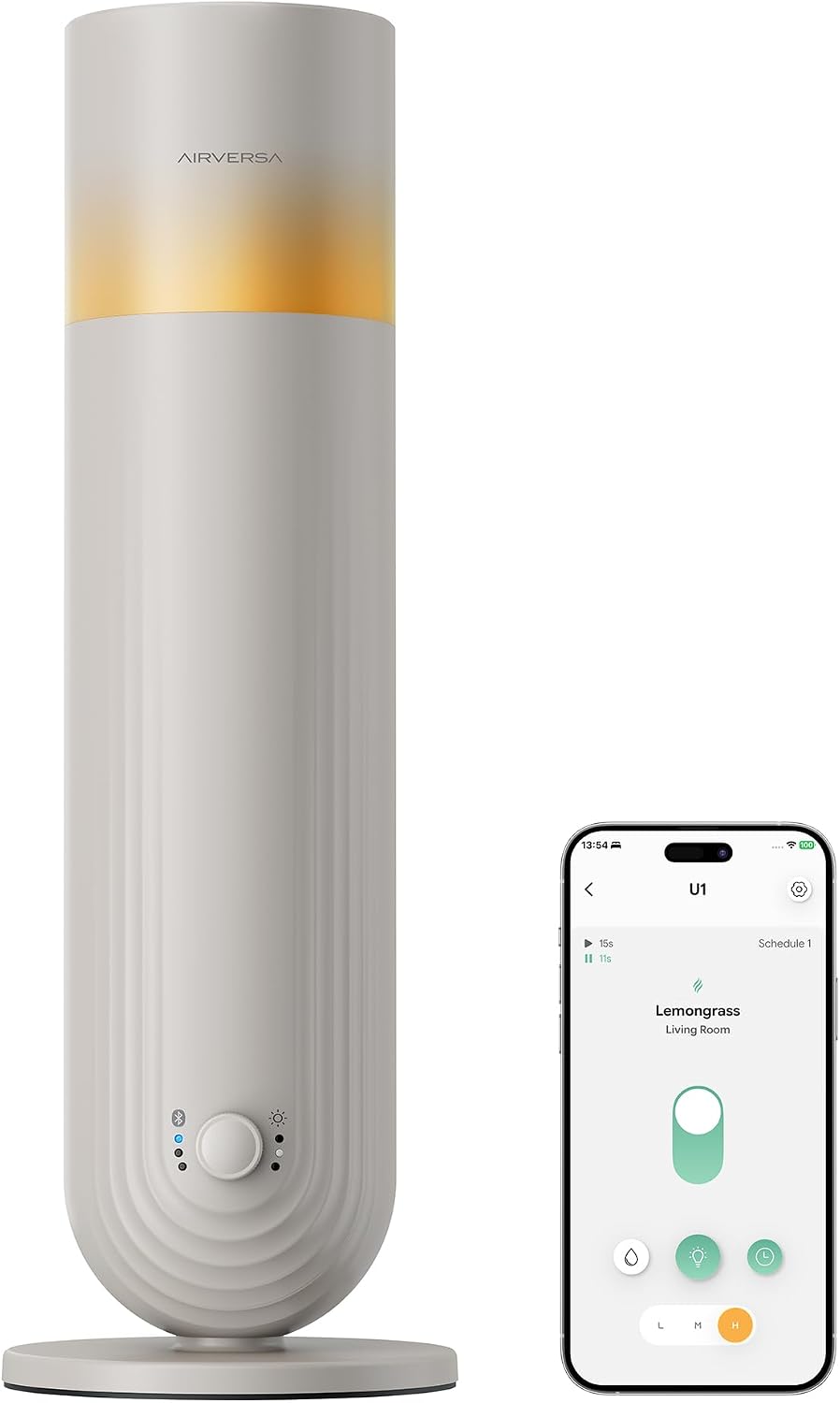 Airversa U1 Smart Tower Waterless Diffuser Starter Kit for Room, Black | 2x50ml Hotel Scent Fragrance Oil, Up to 1200 sq ft, App Control, Cold Air, 120mL, DC-12V/1A, Scent Air Machine, U1kit-2X50