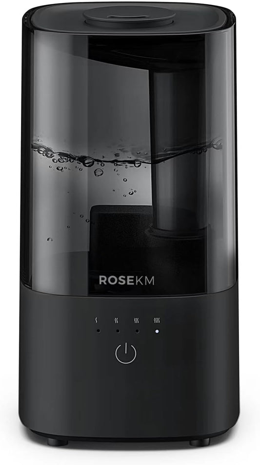 ROSEKM Humidifiers for Bedroom (1.1L), Small Cool Mist Humidifier for Home Plant and Baby Nursery, Quiet Ultrasonic Humidifier with 360° Nozzle, Auto Shut-Off, Filterless, Black