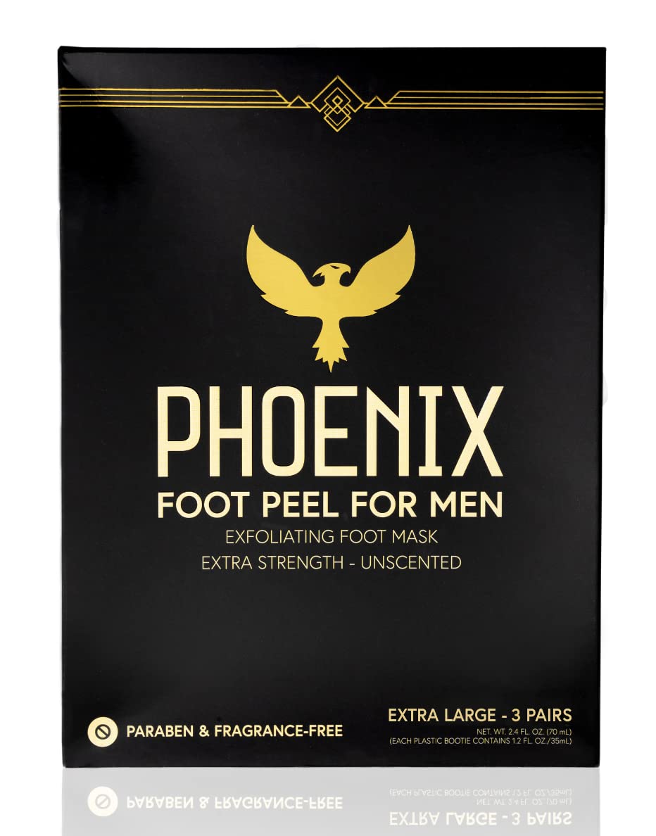(Pack of 2) Phoenix Foot Peel for Men - Extra Large - Extra Strength - Menthol - Exfoliating Dry Feet Treatment - Callus Remover - Paraben Free