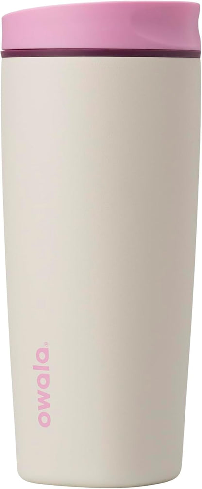 Owala SmoothSip Slider Insulated Stainless Steel Coffee Tumbler, Reusable Iced Coffee Cup, Hot Coffee Travel Mug, BPA Free 12 oz, Pink (Pucker Up)