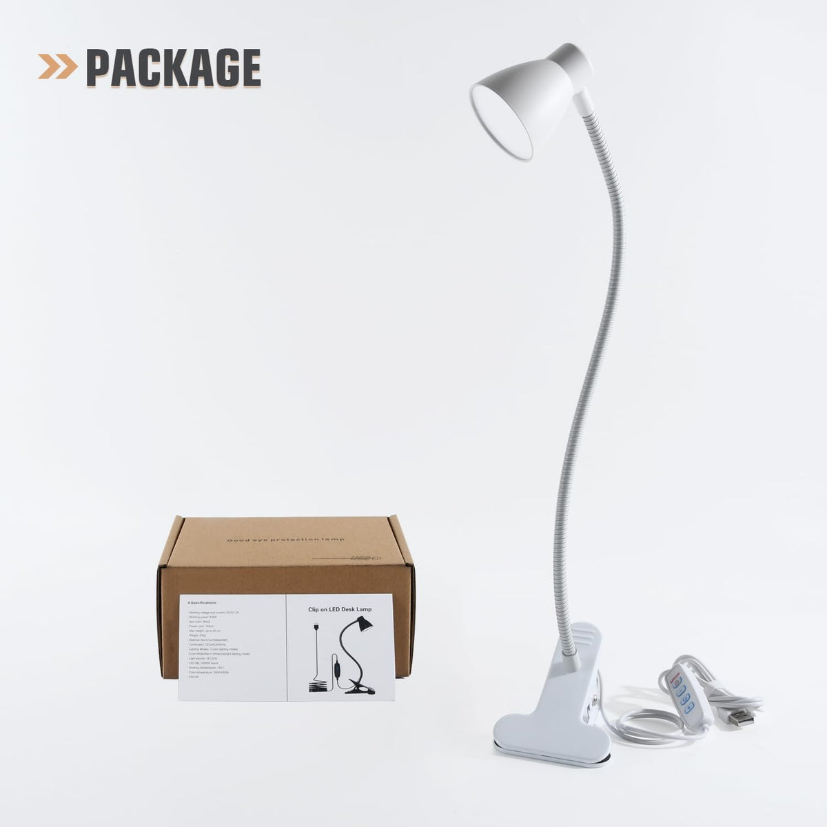 CRI 90+ Eye-Care Clip Light for Reading, 6W Small Clamp Lamp for Desk, Flexible Gooseneck Clip Lamp for Bed Headboard with 3 Color Modes & 10 Brightness(Adapter Include)