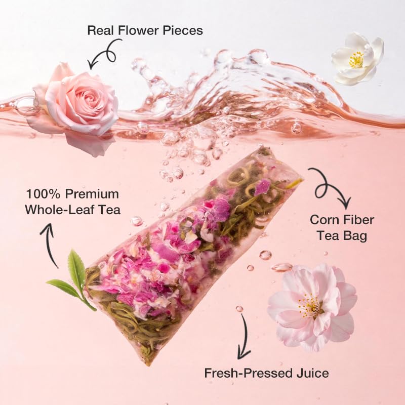 FUNTEA Cold Brew Flower Tea Sampler, Caffeine-Free Unsweetened Herbal Tea, 5 Flavors Variety Pack, Individually Wrapped Tea Bags, Refreshing Iced Tea, 10 Count (Pack of 1)