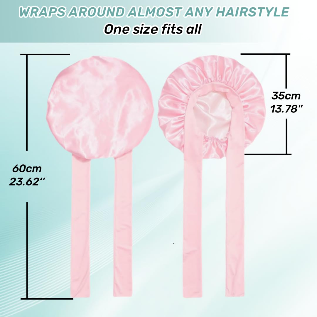 VECIIR Silk Bonnet for Sleeping Women, Ajustable Hair Bonnet for Curly Hairs Satin Bonnet Reduce Friction Prevent Frizz Black，Large