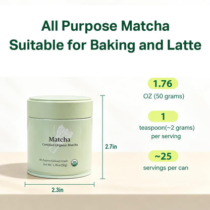MatchAdmire Matcha Powder Premium First Harvest USDA Certified Organic Green Tea Matcha latte, Rich Flavor, 100% Vegan with No Fillers, Radiation-Free (50g Culinary Grade Matcha)