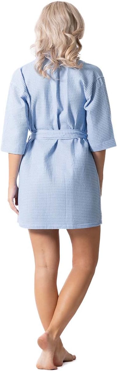 Turkish Linen Lightweight Waffle Knit Bath, Spa & Bridesmaids Kimono Short Robes for Women - Quick Dry & Soft
