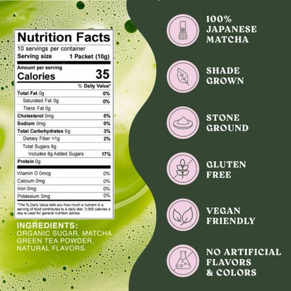 The Harmony Matcha Vanilla (10 Sticks) Premium Sweetened Japanese Matcha Powder, Rich in Antioxidants & L-Theanine, Dairy, Gluten, & Preservative Free, Serve Hot or Iced