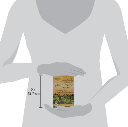 Uncle Lee's Tea Imperial Organic Chai Tea, Naturally Caffeine Free Golden Turmeric Ginger Tea, Organic Cinnamon, Chicory, Cardamom, Stevia, Clove & Black Pepper, 18 Tea Bags per Box