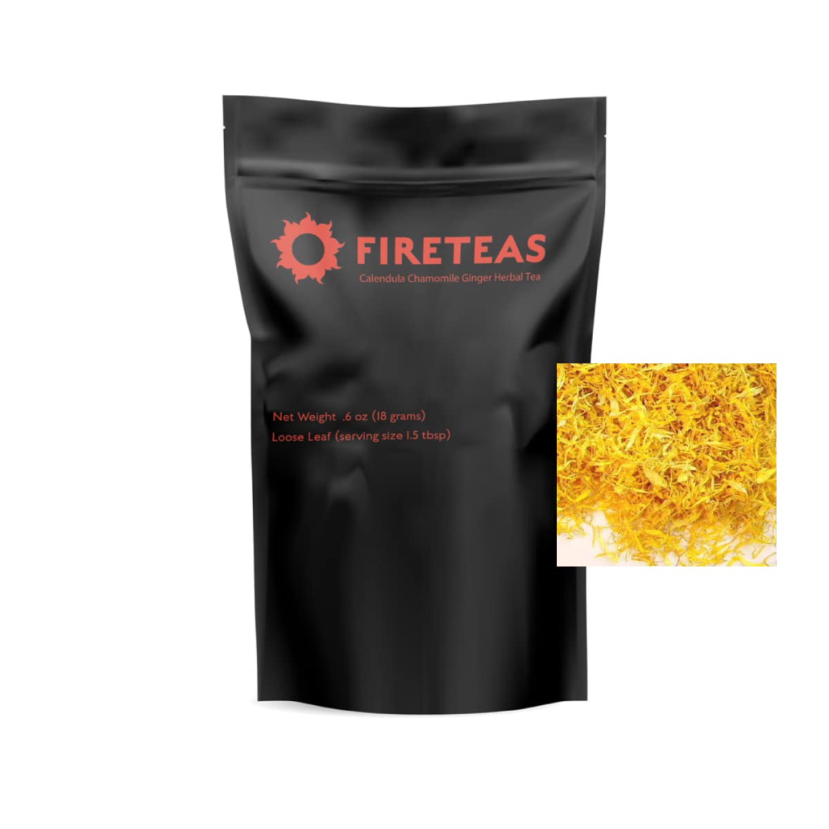 FIRE TEAS Calendula Chamomile Herbal Tea w/Ginger - Great Health Benefits & Antioxidant Rich, Beautiful Mix of Herbal Flowers, healthy -