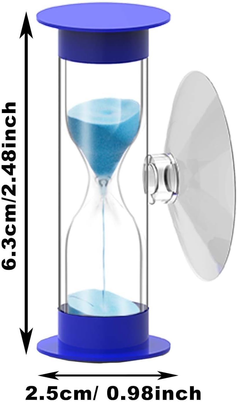 Hourglass Sand Timer 5 Minute with Suction Cup - Set of 2 Small, Unbreakable Sand Watch 5 Min Sucker, Small Blue Sand Clock 5 Minute, Plastic Hour Glass Sandglass Timer for Kids, Games, Classroom