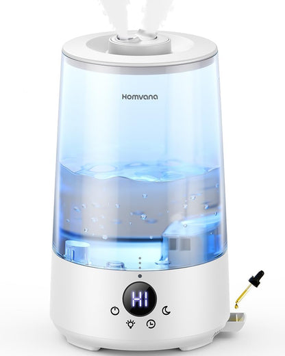 Homvana 3.6L Top-Fill Cool Mist Humidifiers for Bedroom, Large Room & Plants, 23dB Ultra-Quiet, Easy-to-Clean 2-in-1 Baby Humidifier & Oil Diffuser for Congestion Relief, Lasts Up to 4 Nights (Grey)