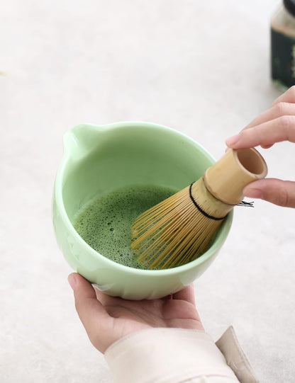 TANG PIN Matcha Set - Match Bowl and Whisk, 15 OZ, Matcha Scoop | Matcha Whisk Stand (Chasen Holder) - 5pc Perfect Matcha Kit for Matcha Tea Ceremony (Mottled Green)