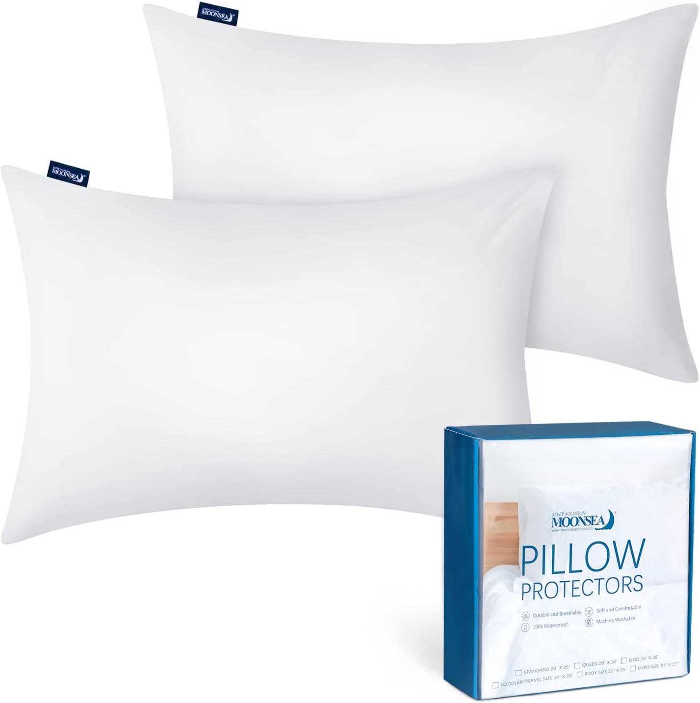 Waterproof Pillow Case Protector with Zipper 4 Pack Standard Size 20 x 26 inch White Pillow Protectors Feather Proof Pillow Covers Encasement Pillow Case