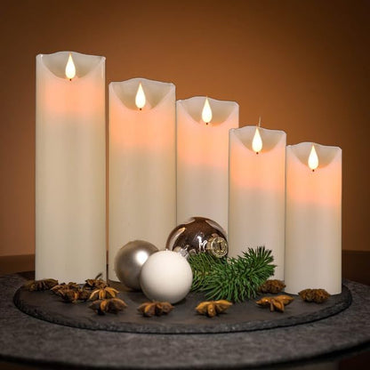 2PACK Outdoor Plastic flameless Candles with Remote Control and Timer, LED Flickering Battery Operated Electric Pillar Candles (D3 xH5.5) for Camping, Weddings, Home Decoration