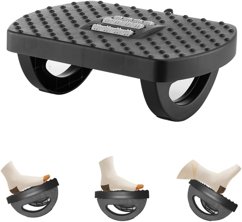 CasaZenith Under Desk Footrest, Foot Rest for Under Desk at Work, Ergonomic Foot Stool for Office Desks, Small Rocking Footrest with Massage Roller&Portable Handle, Leg Rest, 13" L x 9.2" W x 4.7" H
